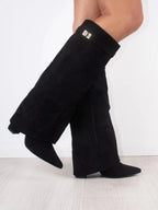 Bottes femme rabat talon bloc imitation daim — Imitation daim noir