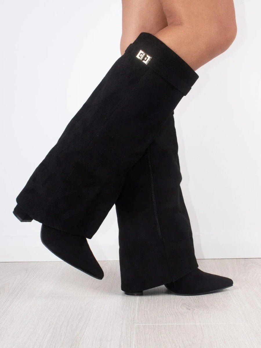 Bottes femme coupe slouchy à talon haut, fermeture zippée imitation daim