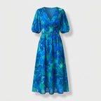Rivaclo | Women's Floral Midi Dress – Puff Sleeves