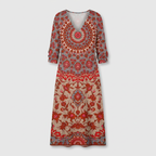 Femme Robe Maxi Rayée à Col V à Manches Longues | Style Décontracté