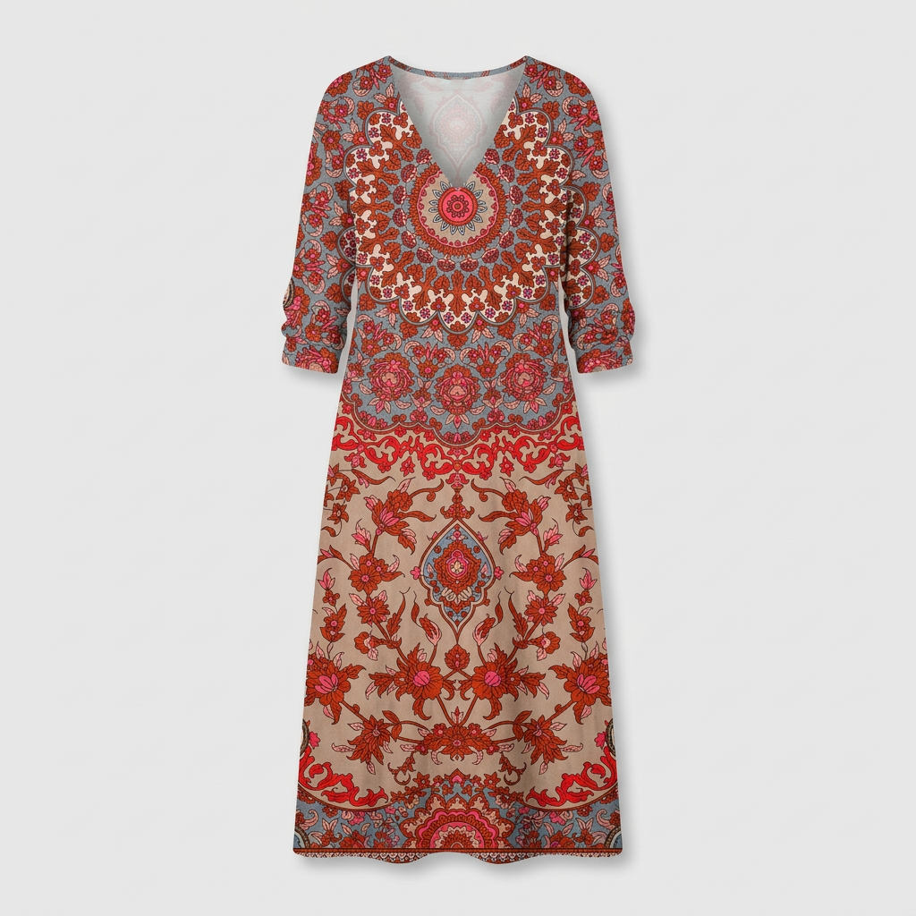 Femme Robe Maxi Rayée à Col V à Manches Longues | Style Décontracté