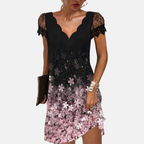 Rivaclo | Femme robe mini imprimée – col en V manches courtes