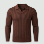 Rivaclo | Homme Polo en Maille Côtelée à Manches Longues | Coupe Ajustée