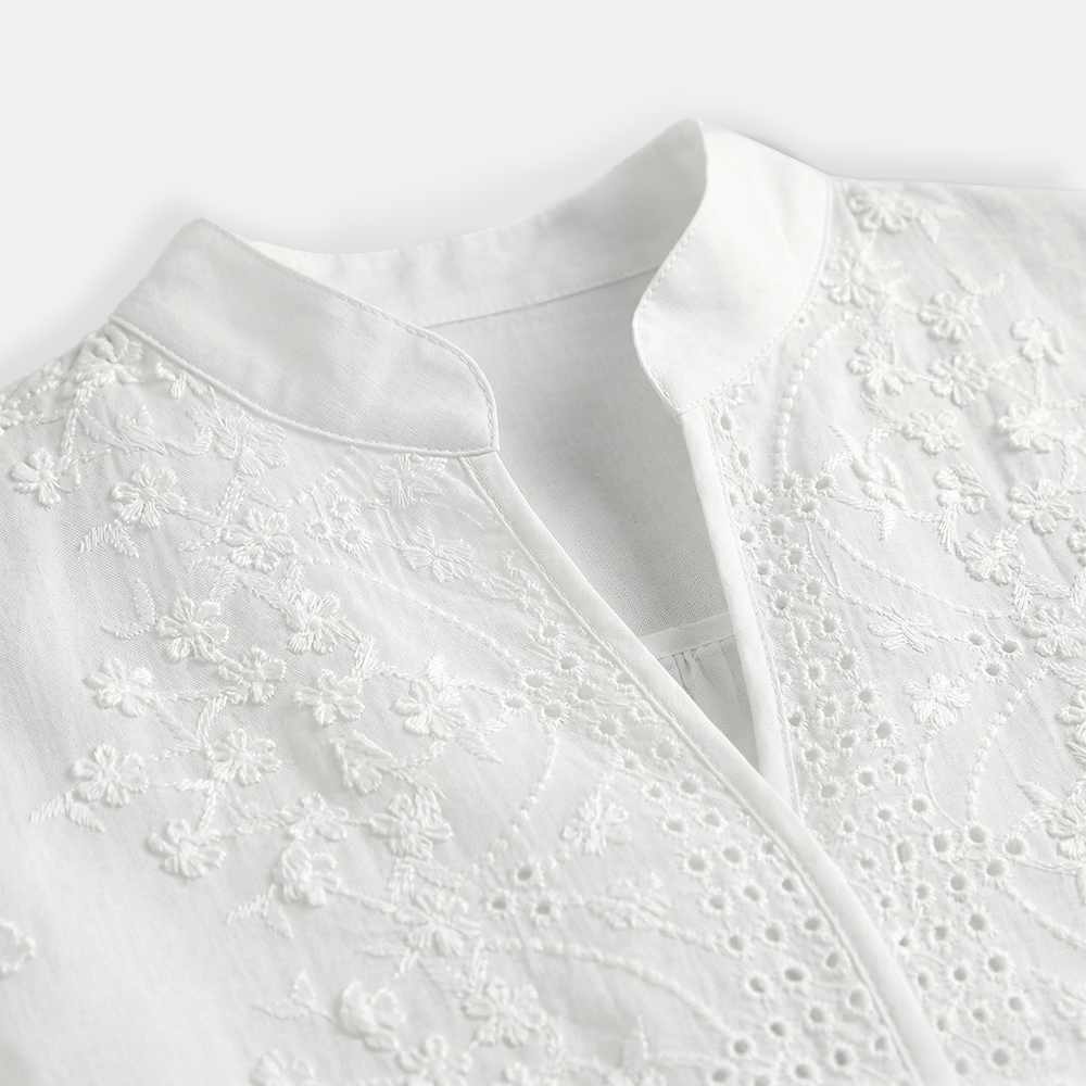 Rivaclo | Women's embroidered blouse – high collar and V-neck