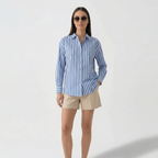 Rivaclo | Femme Chemise Rayée à Manches Longues à Col | Boutonnée Classique