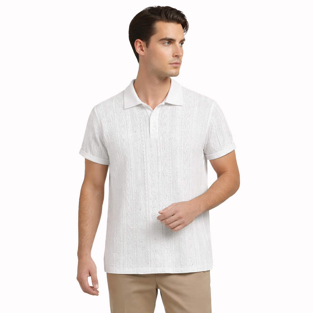 Rivaclo | Men's Textured Polo – Relaxed Fit Short Sleeves