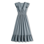 Rivaclo | Femme robe maxi à volants sans manches – col en V