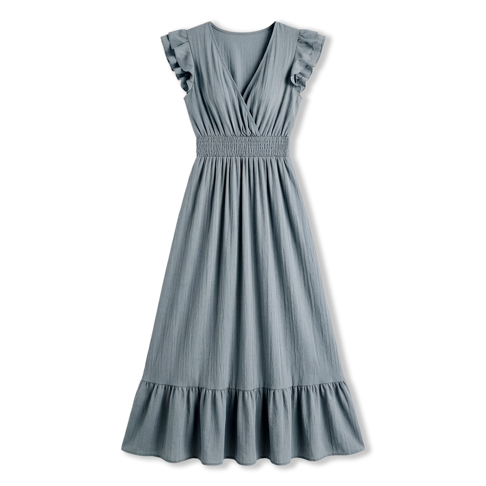 Rivaclo | Women's Sleeveless Ruffled Maxi Dress – V-Neck