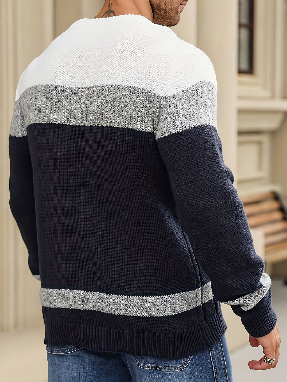 Pull homme maille à blocs de couleurs col rond