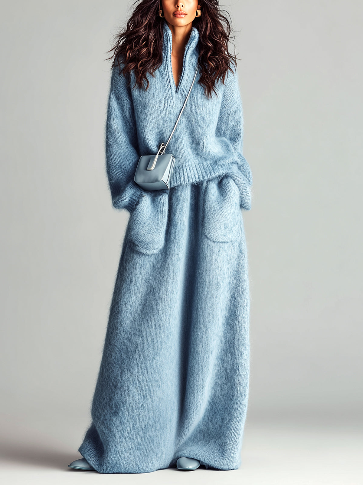 Ensemble femme pull loose et jupe maxi hiver
