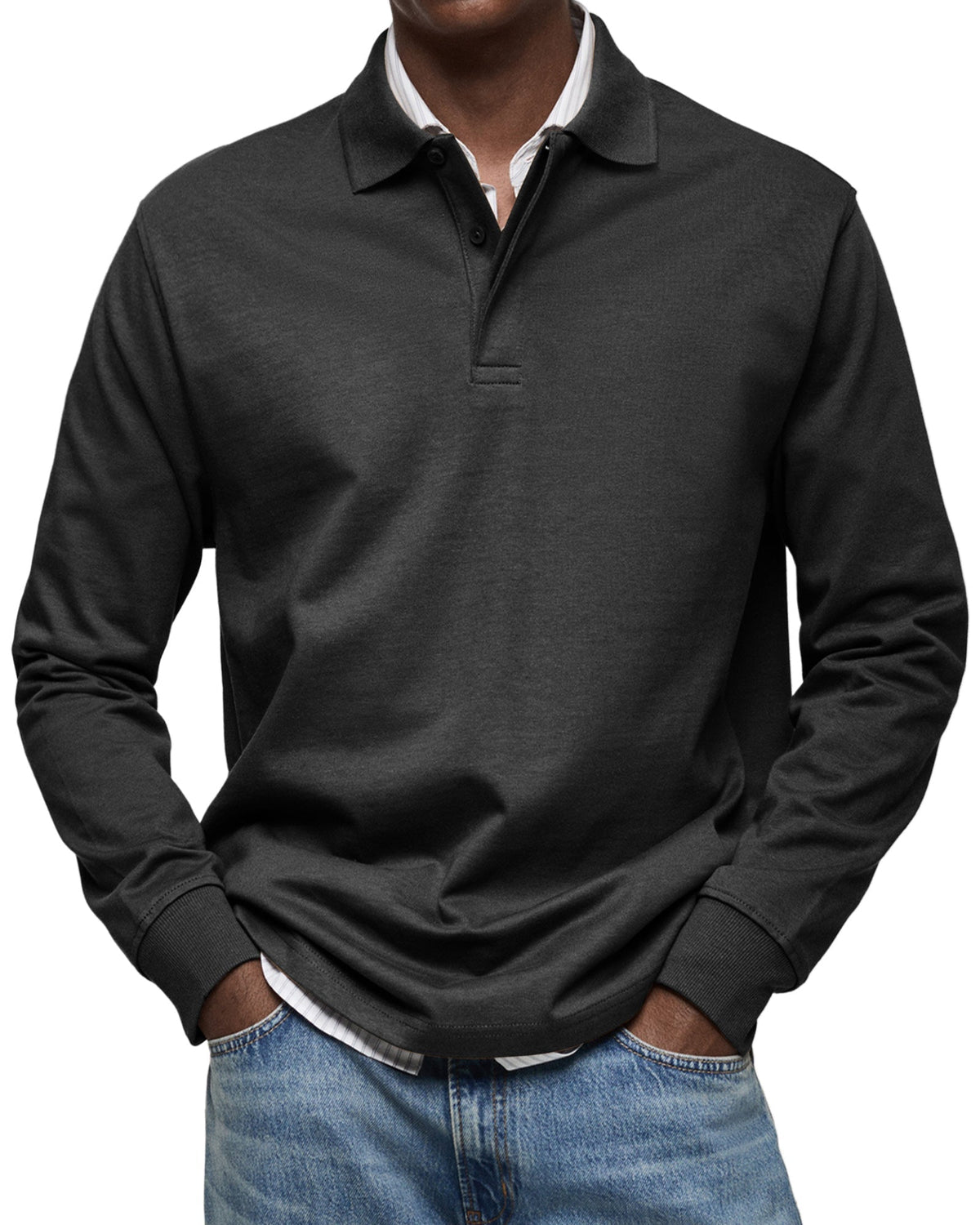 Polo homme manches longues coupe confortable — Noir