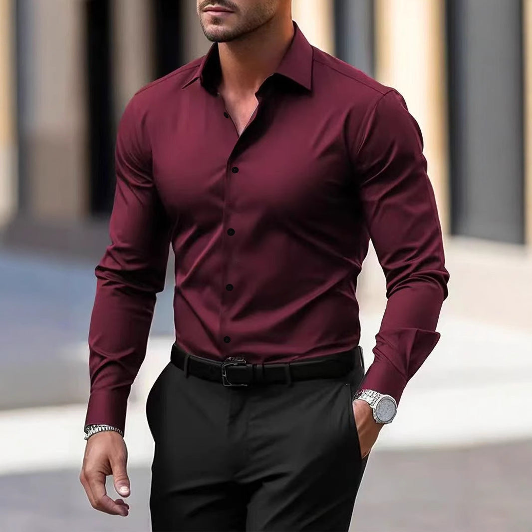 Chemise homme manches longues col velours — Rouge Vin