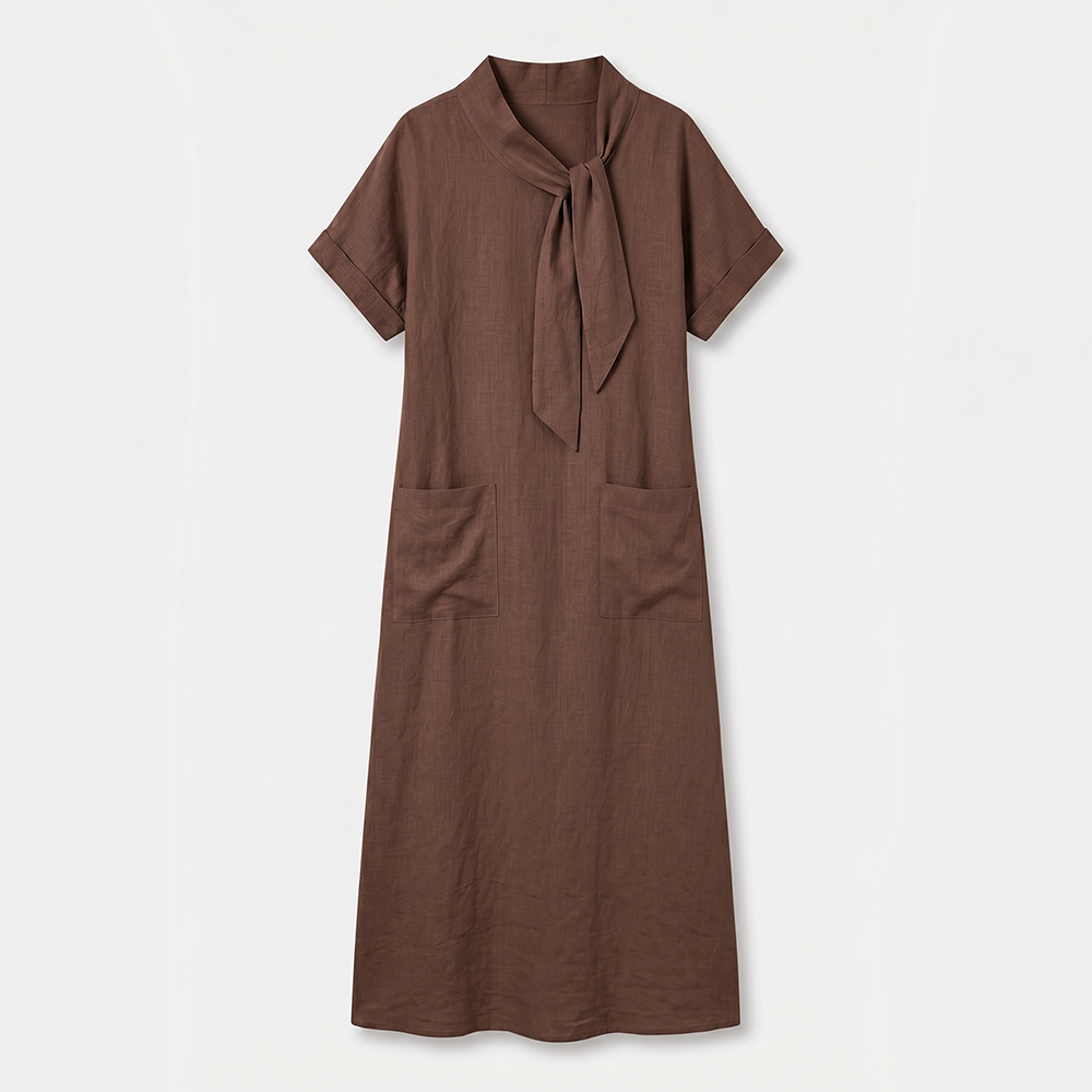 Rivaclo | Women's Short Sleeve Dress with Bow Detail – Loose Fit
