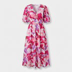 Rivaclo | Women's Floral Midi Dress – Puff Sleeves
