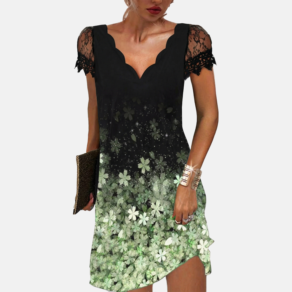 Rivaclo | Femme robe mini imprimée – col en V manches courtes