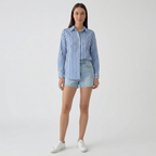 Rivaclo | Femme Chemise Rayée à Manches Longues à Col | Boutonnée Classique