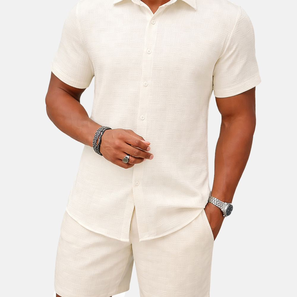Rivaclo | Men's open collar shirt and shorts set – loose fit