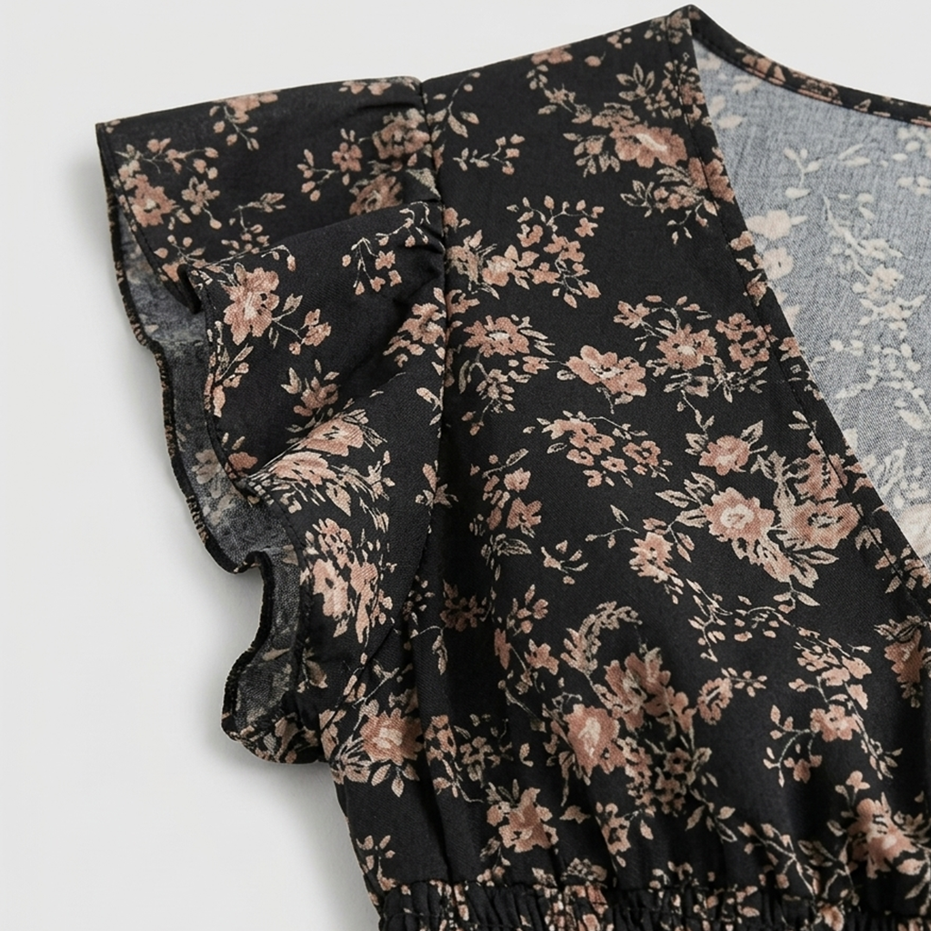 Rivaclo | Women's Printed Maxi Dress – V-Neck with Ruffled Sleeves