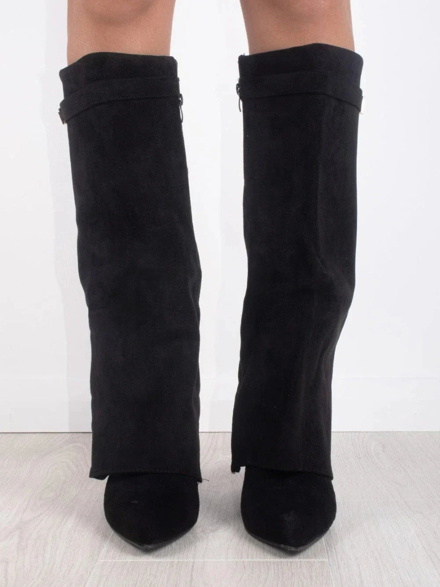 Bottes femme rabat talon bloc imitation daim