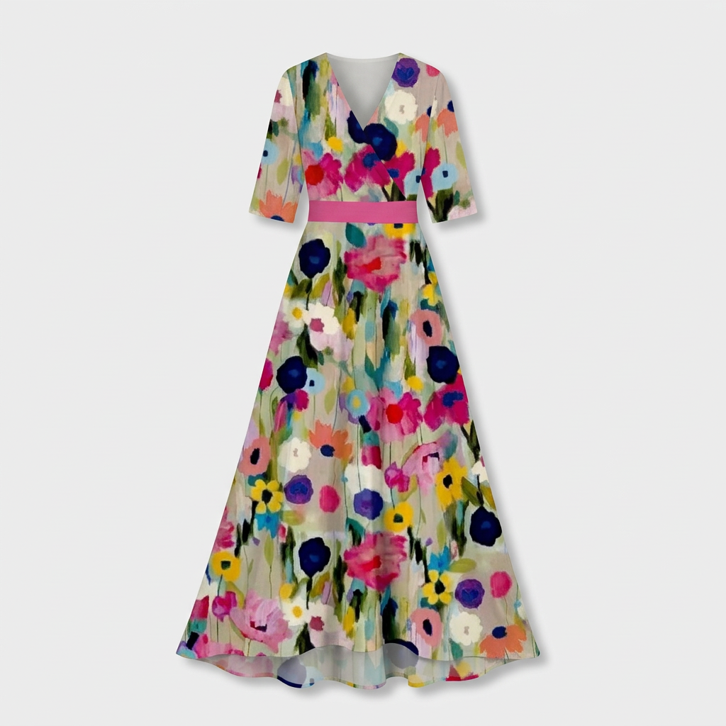 Rivaclo | Femme Robe Maxi à Col V – Imprimée