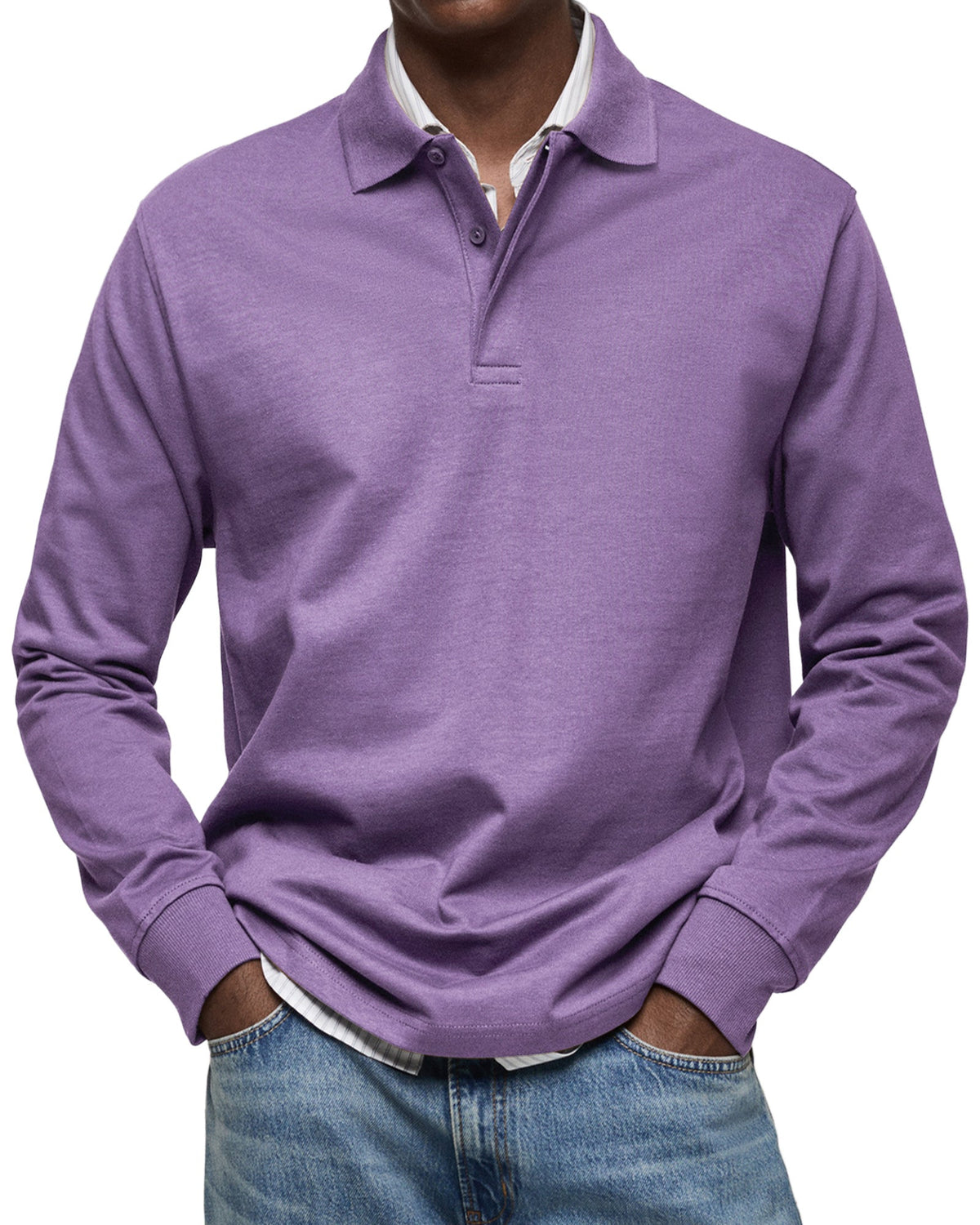 Polo homme manches longues coupe confortable — Violet