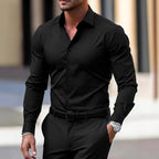 Chemise homme manches longues col velours — Noir