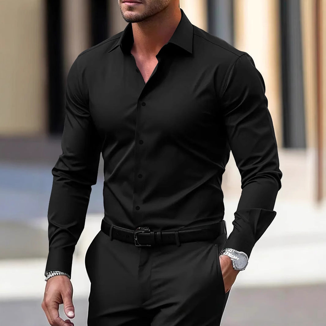 Chemise homme manches longues col velours — Noir