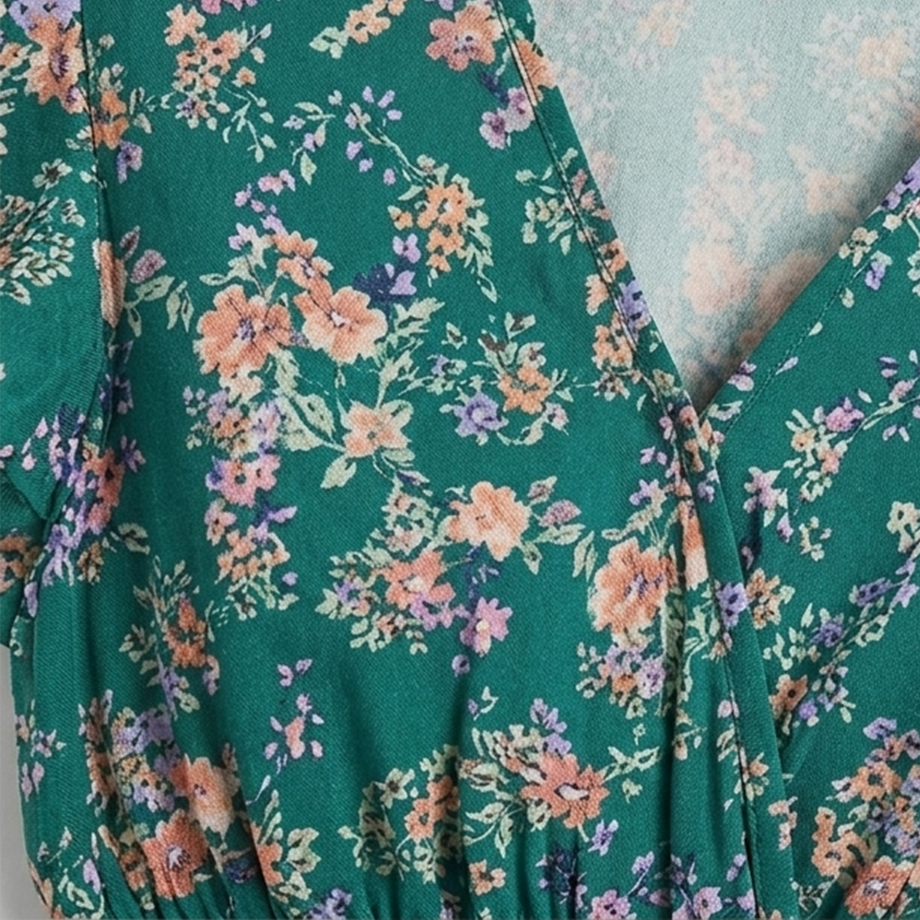Rivaclo | Women's Printed Maxi Dress – V-Neck with Ruffled Sleeves