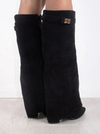 Bottes femme rabat talon bloc imitation daim