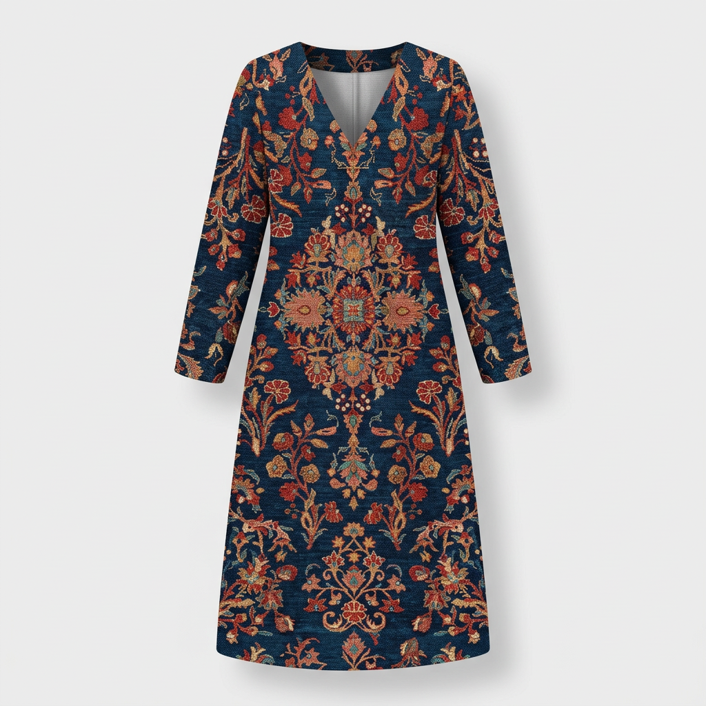 Femme Robe Maxi Rayée à Col V à Manches Longues | Style Décontracté