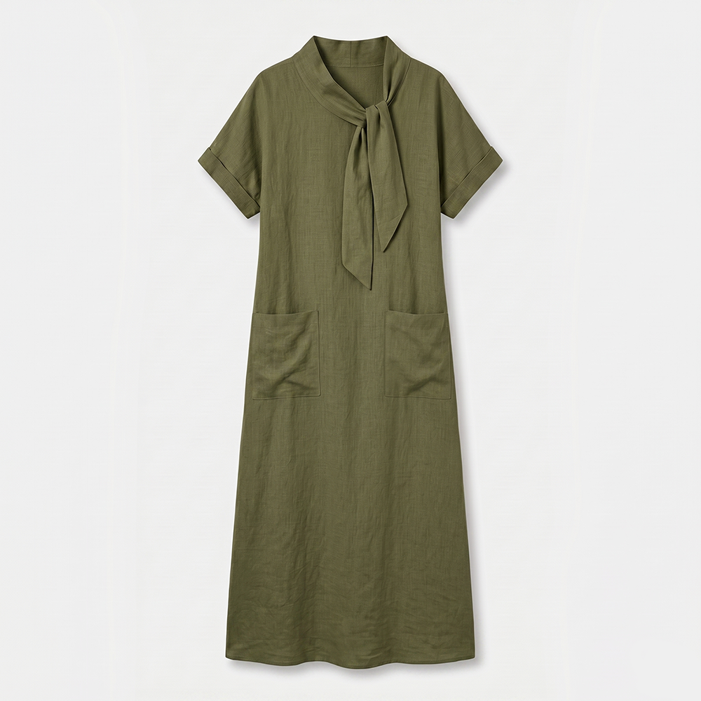 Rivaclo | Women's Short Sleeve Dress with Bow Detail – Loose Fit
