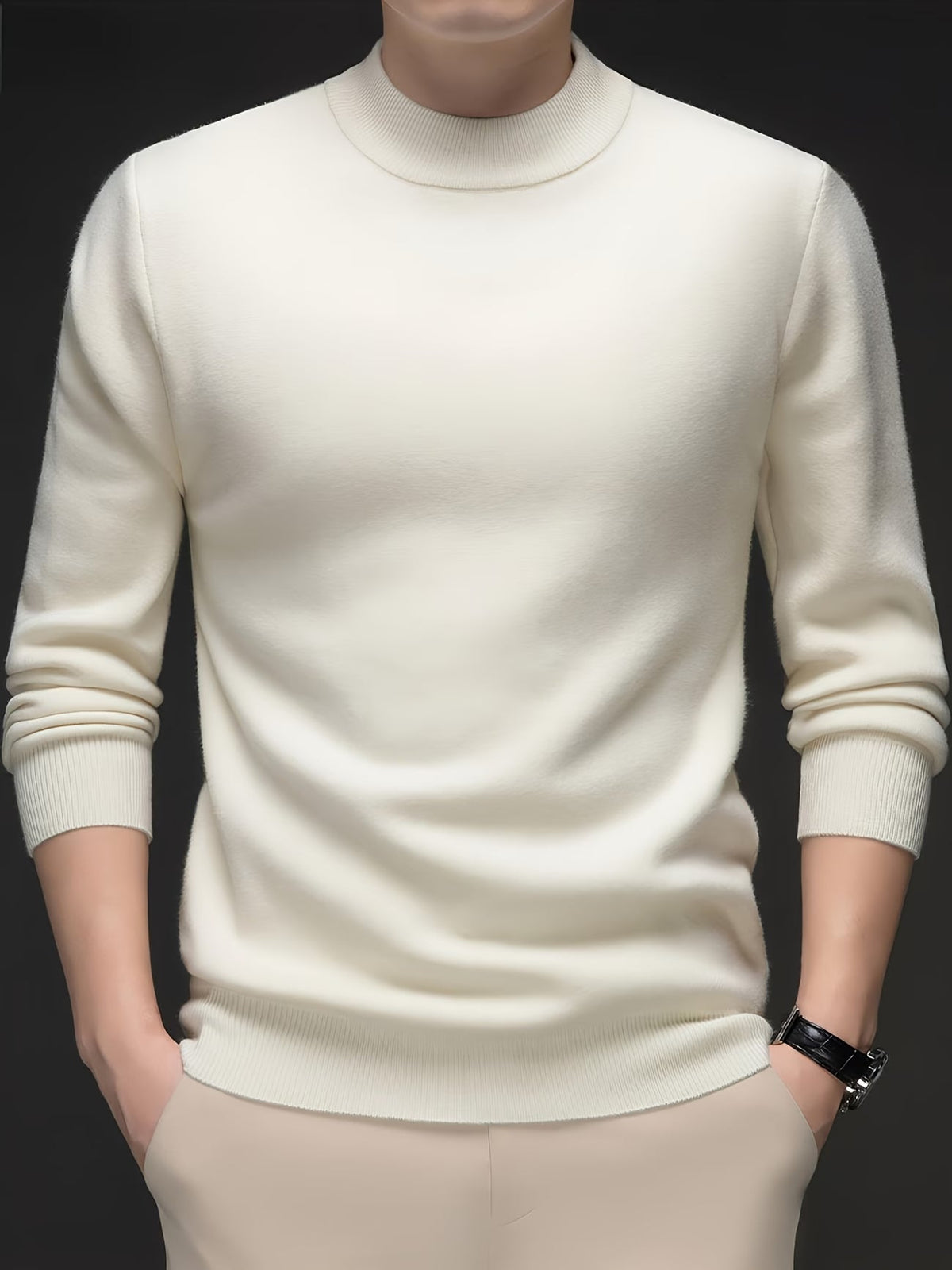 Pull à col roulé homme maille douce hiver — Blanc