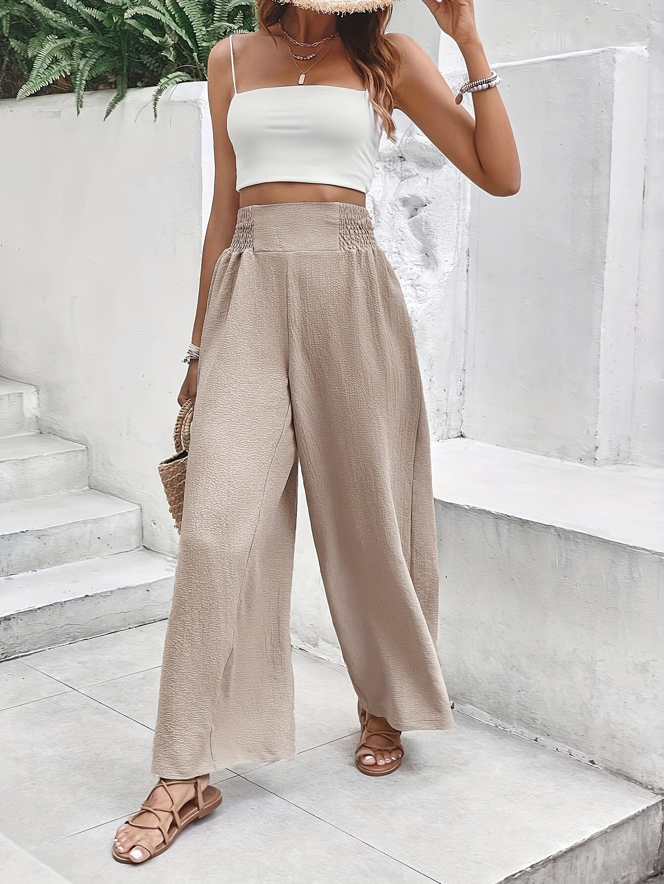 Rivaclo | Femme Pantalon Large Taille Haute | Style Minimaliste