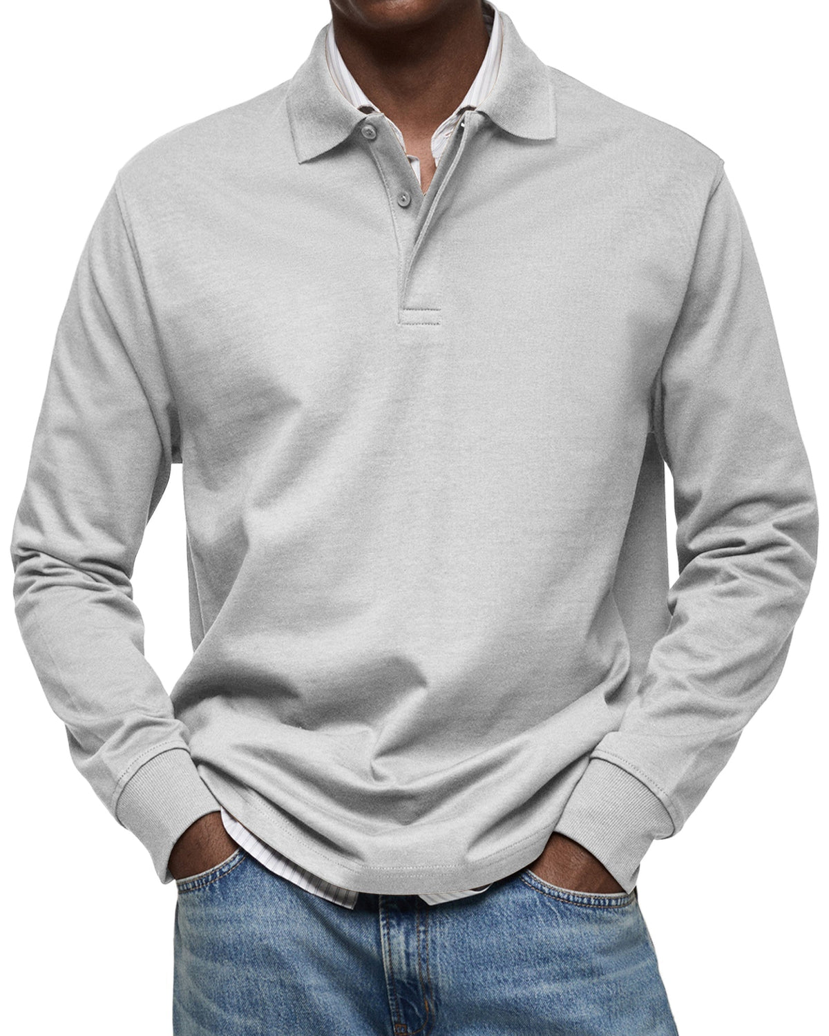 Polo homme manches longues coupe confortable — Blanc