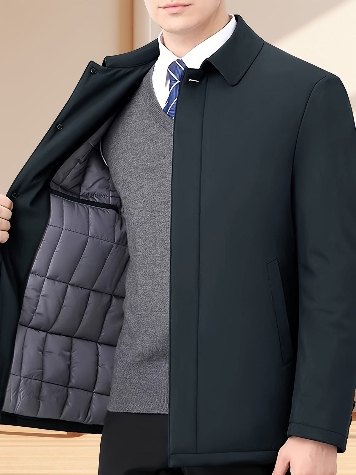 Veste homme hiver chaude col à revers zippée