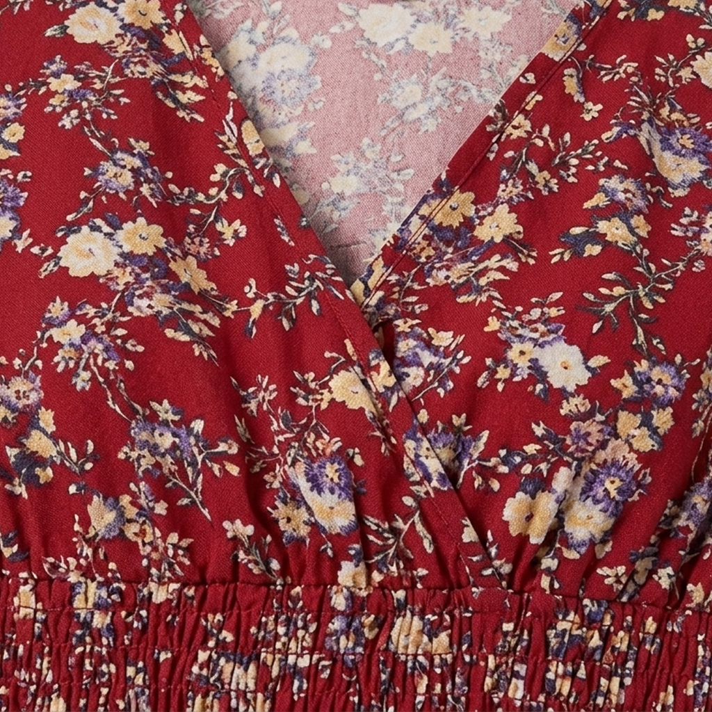 Rivaclo | Women's Printed Maxi Dress – V-Neck with Ruffled Sleeves