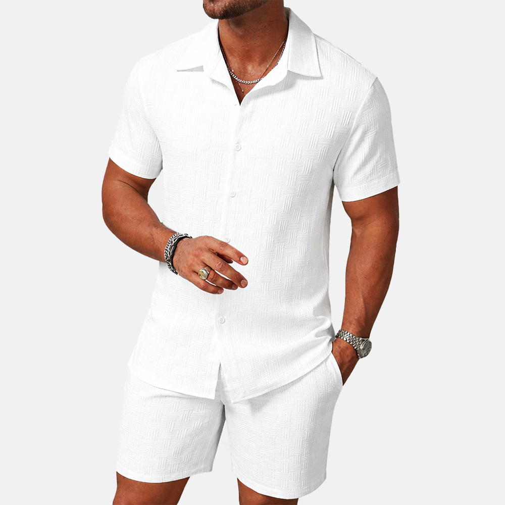 Rivaclo | Men's open collar shirt and shorts set – loose fit