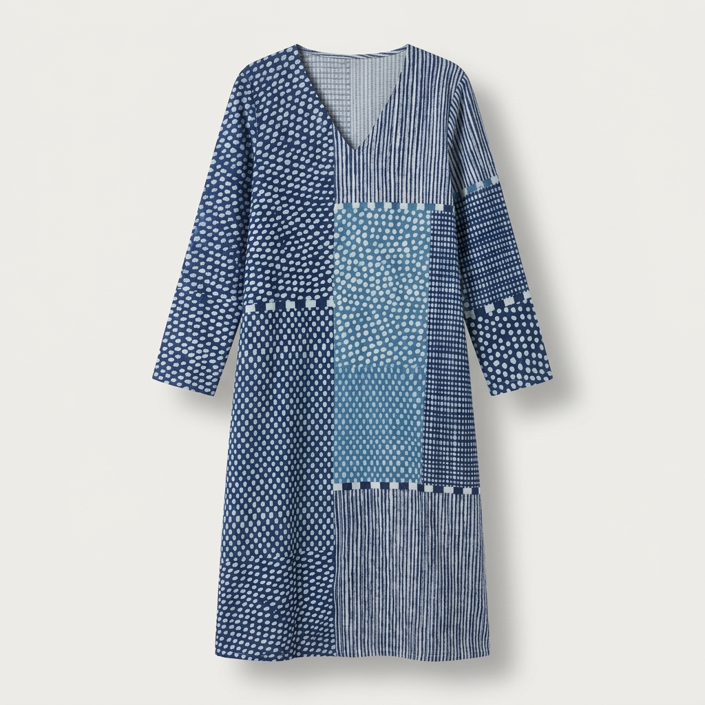 Femme Robe Maxi Rayée à Col V à Manches Longues | Style Décontracté