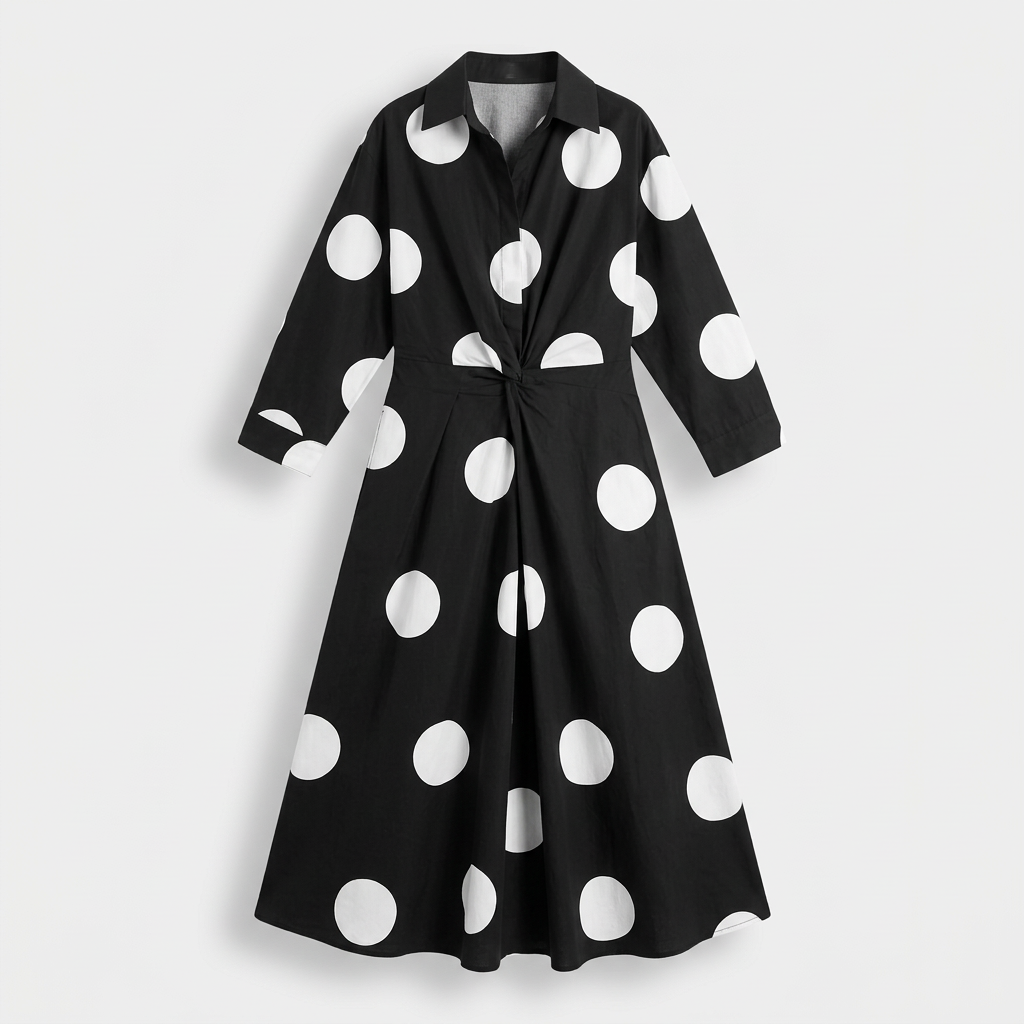Rivaclo | Femme Robe Maxi à Col V – Motif à Pois