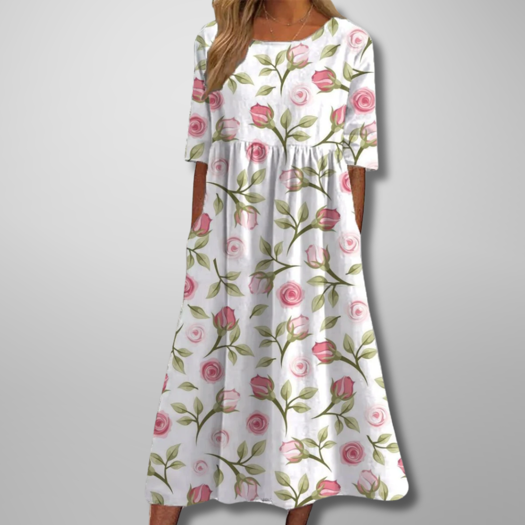 Solène | Robe Midi Fleurie Décontractée