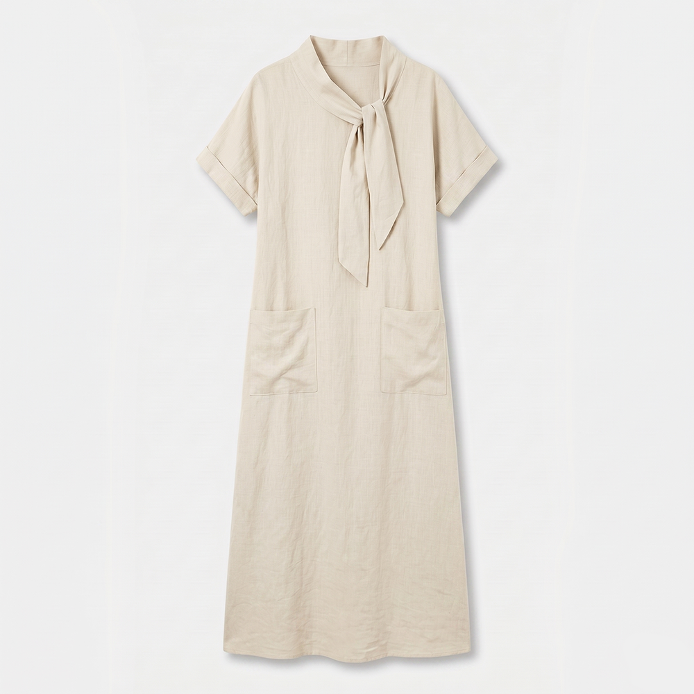 Rivaclo | Women's Short Sleeve Dress with Bow Detail – Loose Fit