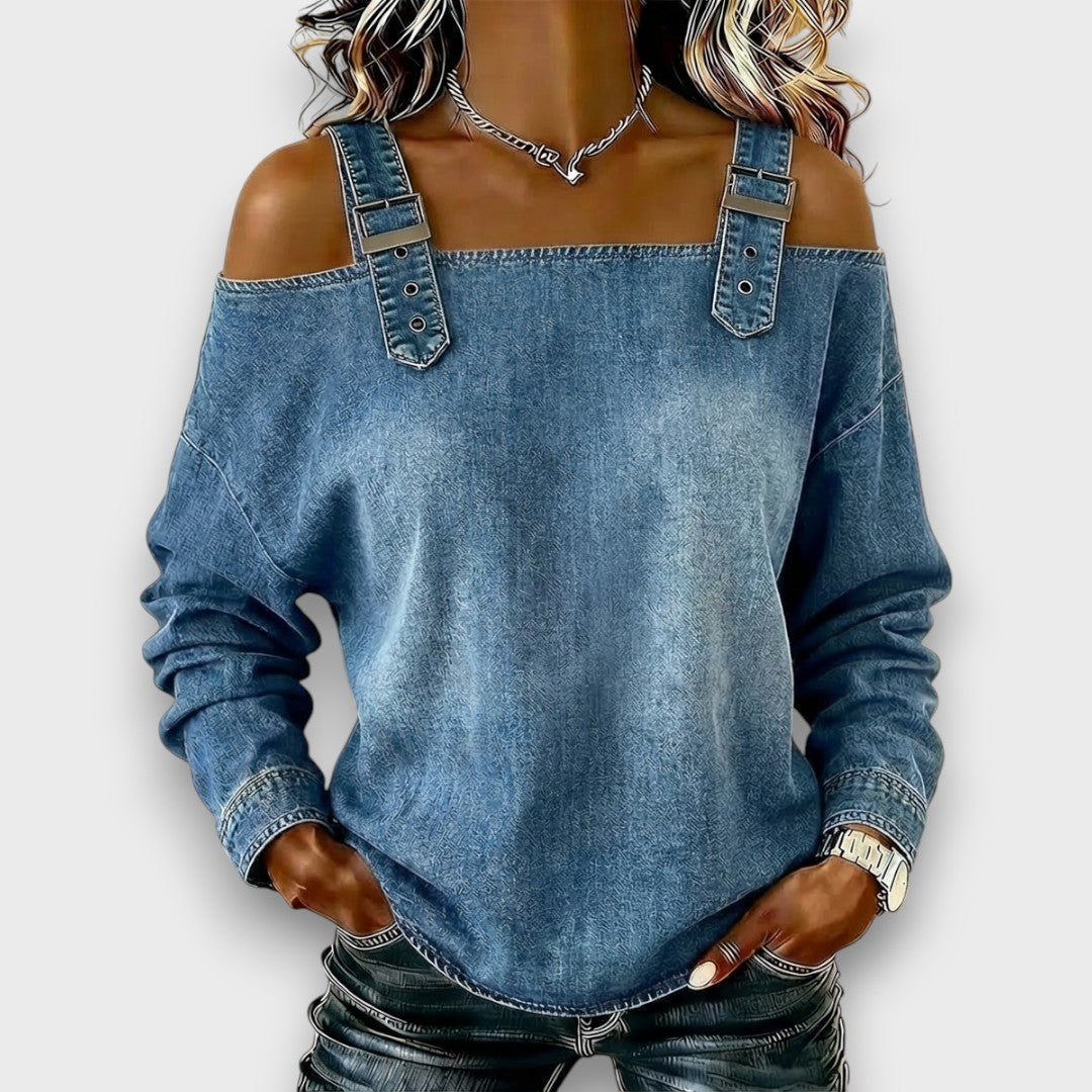 Joséphine | Haut Denim Épaules Nues