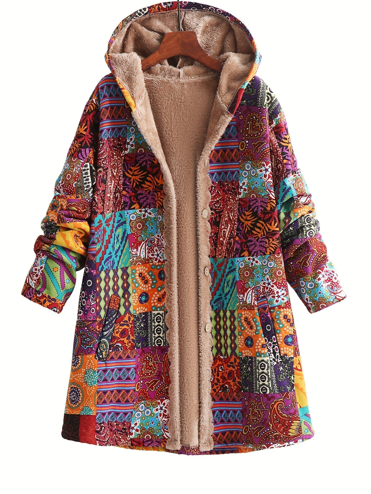 Veste femme à capuche imprimé patchwork