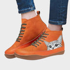 Bottes femme imitation cuir à motif chat — Imitation cuir orange