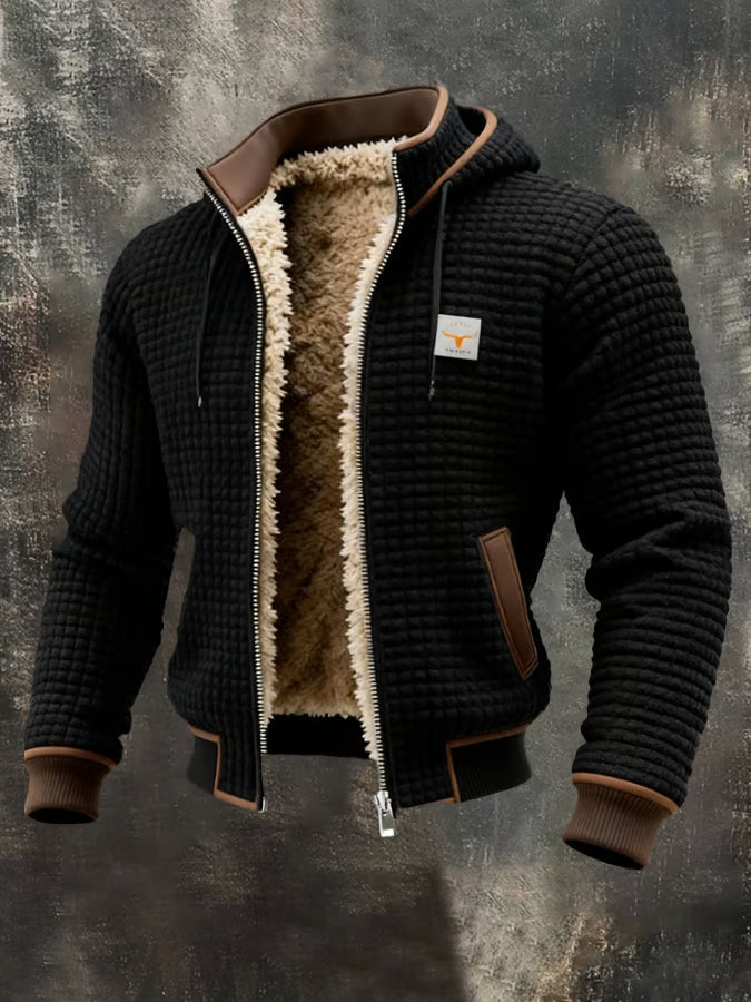 Veste homme outdoor capuche doublée zippée chaude — Noir