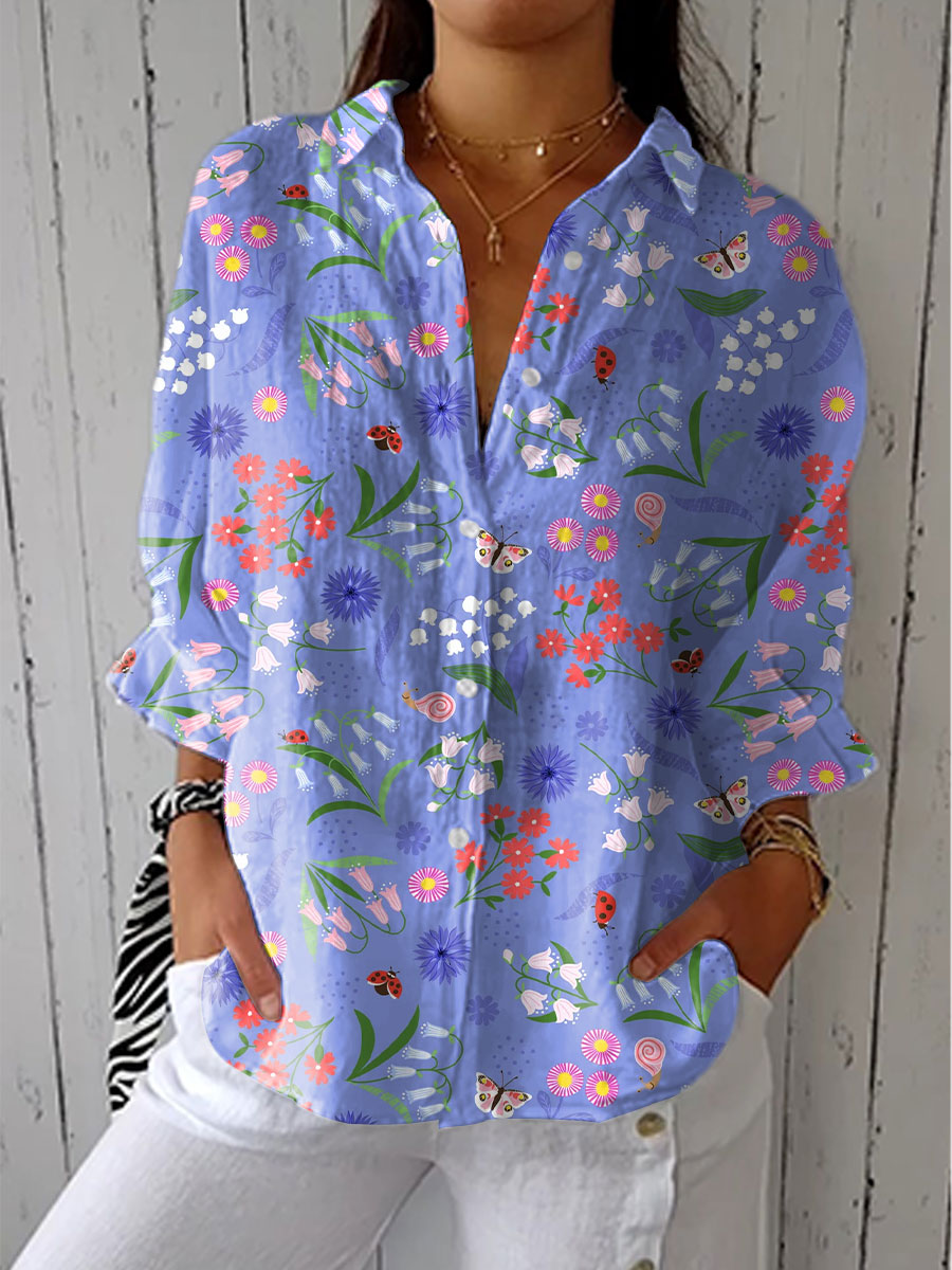 Garance | Blouse Fleurie Bleu Lavande