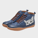 Bottes femme imitation cuir à motif chat — Imitation cuir bleu