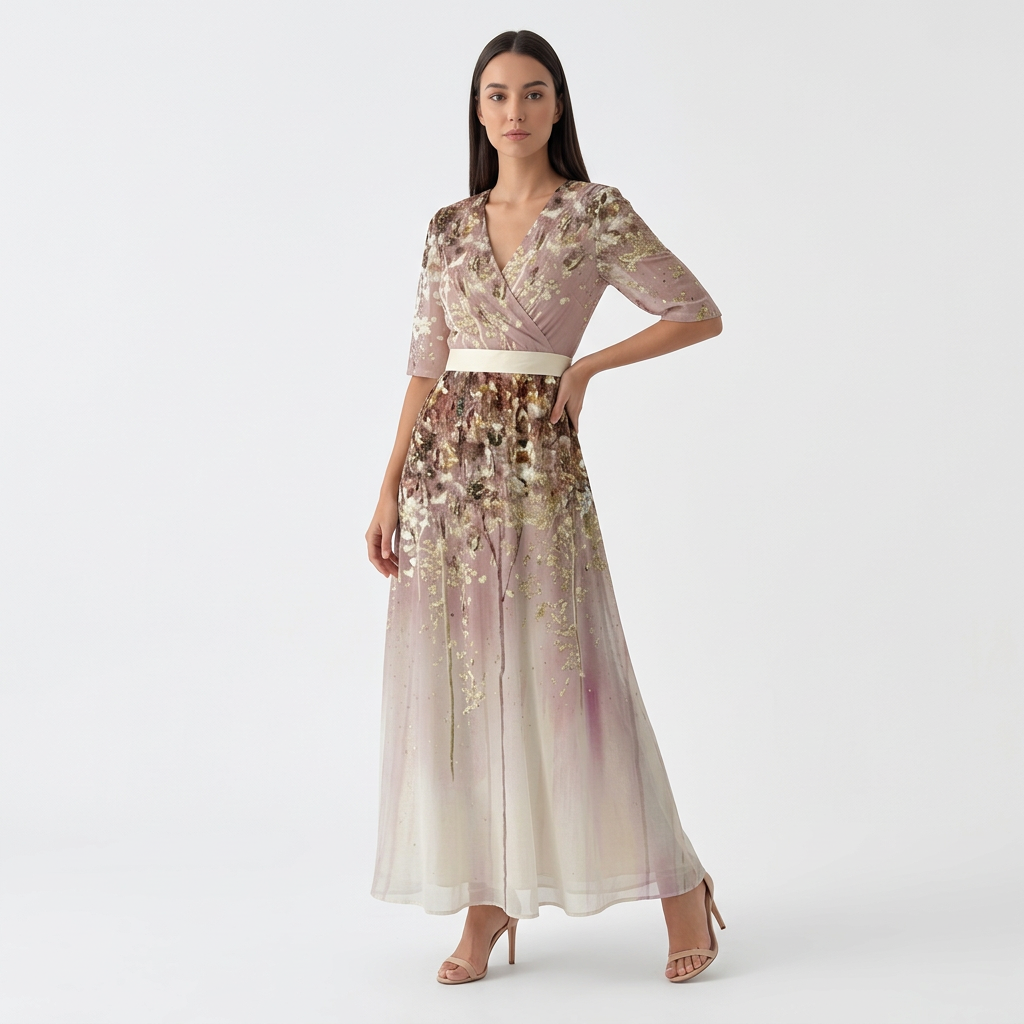 Rivaclo | Femme Robe Maxi à Col V – Imprimée