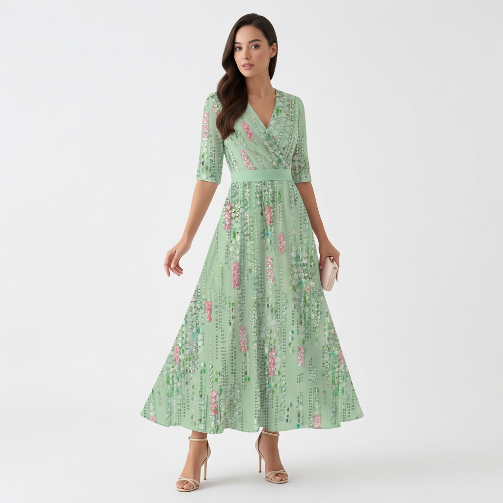 Rivaclo | Femme Robe Maxi à Col V – Imprimée