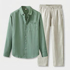 Rivaclo | Men's Long Sleeve Shirt and Pants Set – Green Elastic Waist